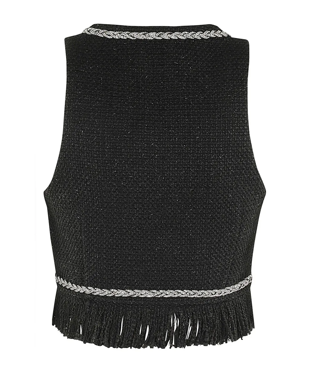 Rhinestone-Embellished Bouclé Vest