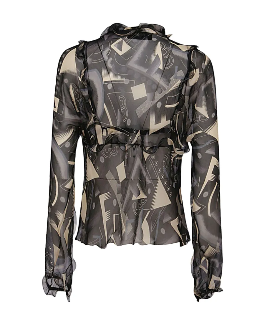 Graphic Printed Semi-Sheer Blouse