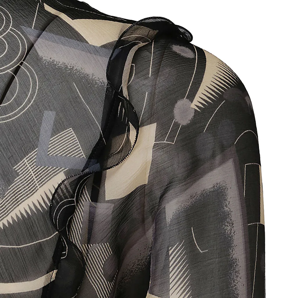 Graphic Printed Semi-Sheer Blouse