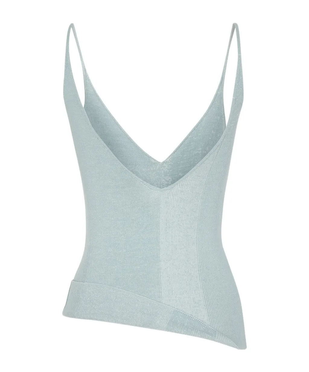 Asymmetric-Hem Ribbed-Knit Top