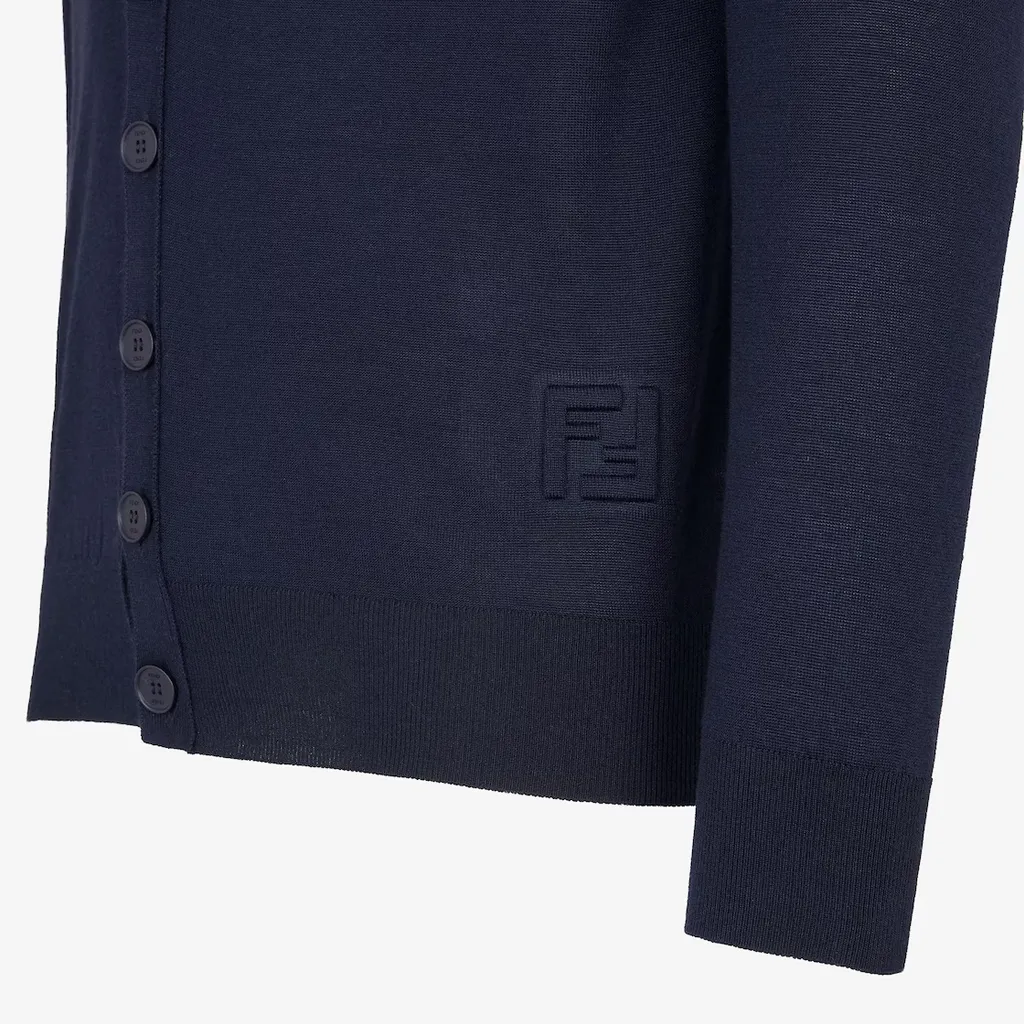 Ff Embossed V-Neck Buttoned Cardigan