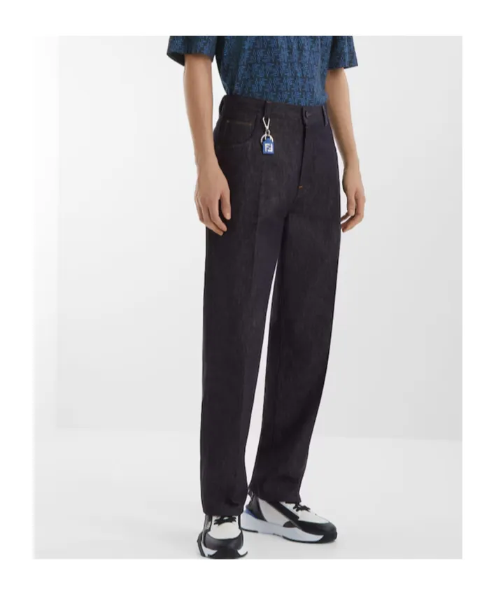 Straight-Leg Logo Patch Long Jeans