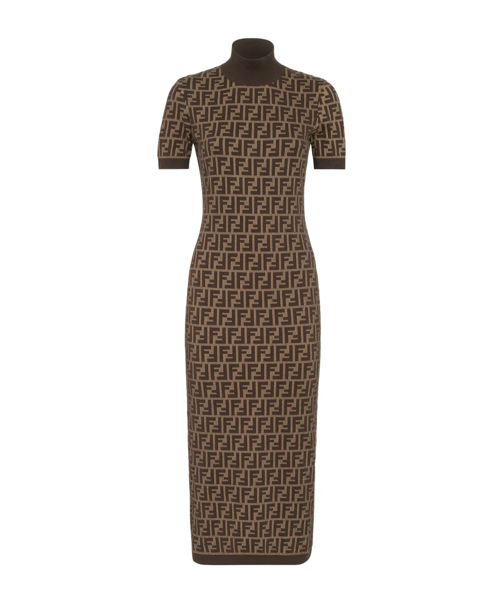 Ff Motif Knitted Midi Dress