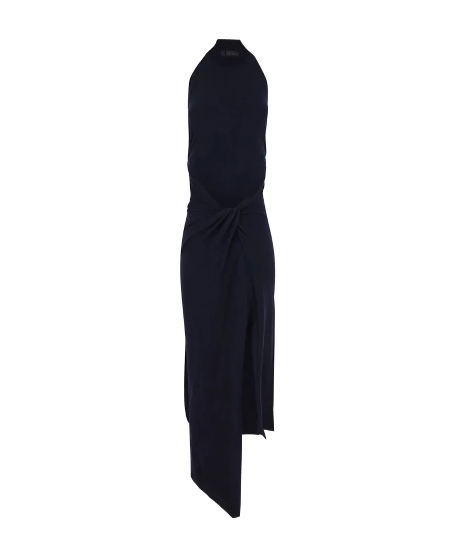 Open Back Asymmetric Knitted Maxi Dress
