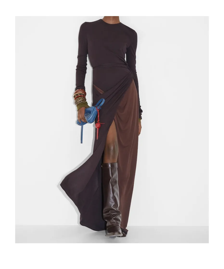 Front-Panel Long Sleeved Maxi Dress