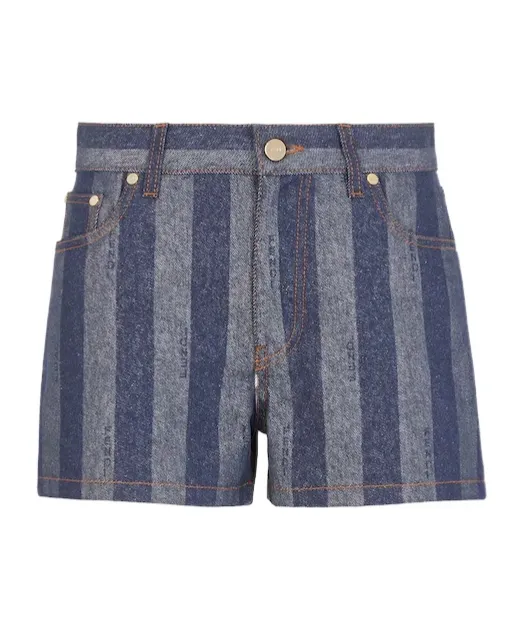 Logo Embroidered Striped Denim Shorts