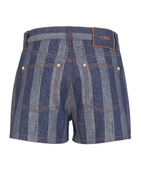 Logo Embroidered Striped Denim Shorts