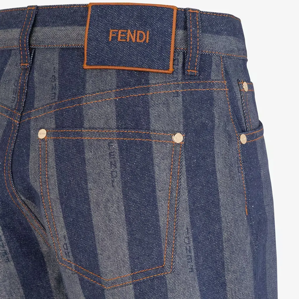 Logo Embroidered Striped Denim Shorts