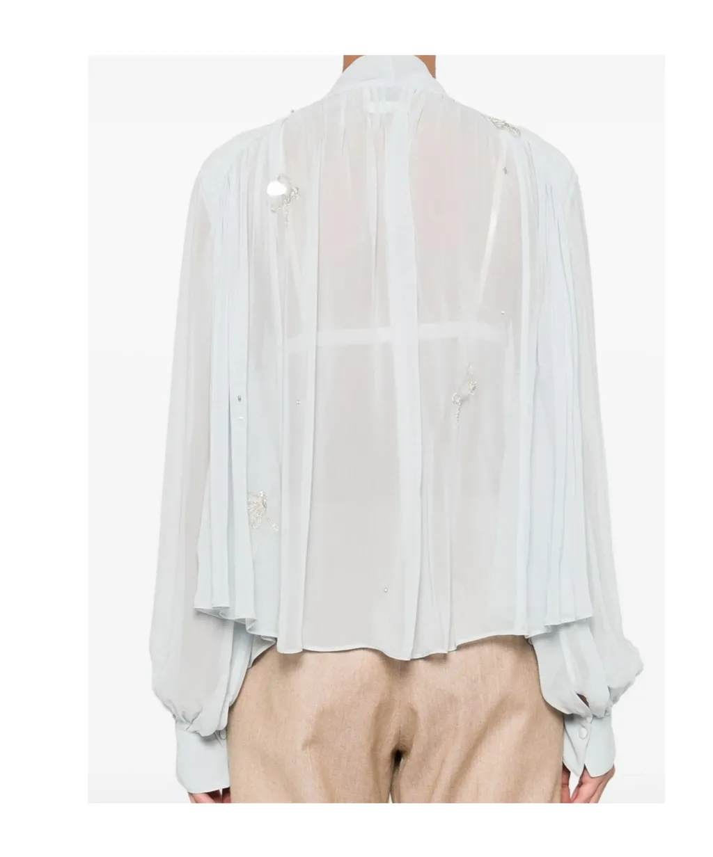 Crystal-Embellished Tie-Neck Shirt