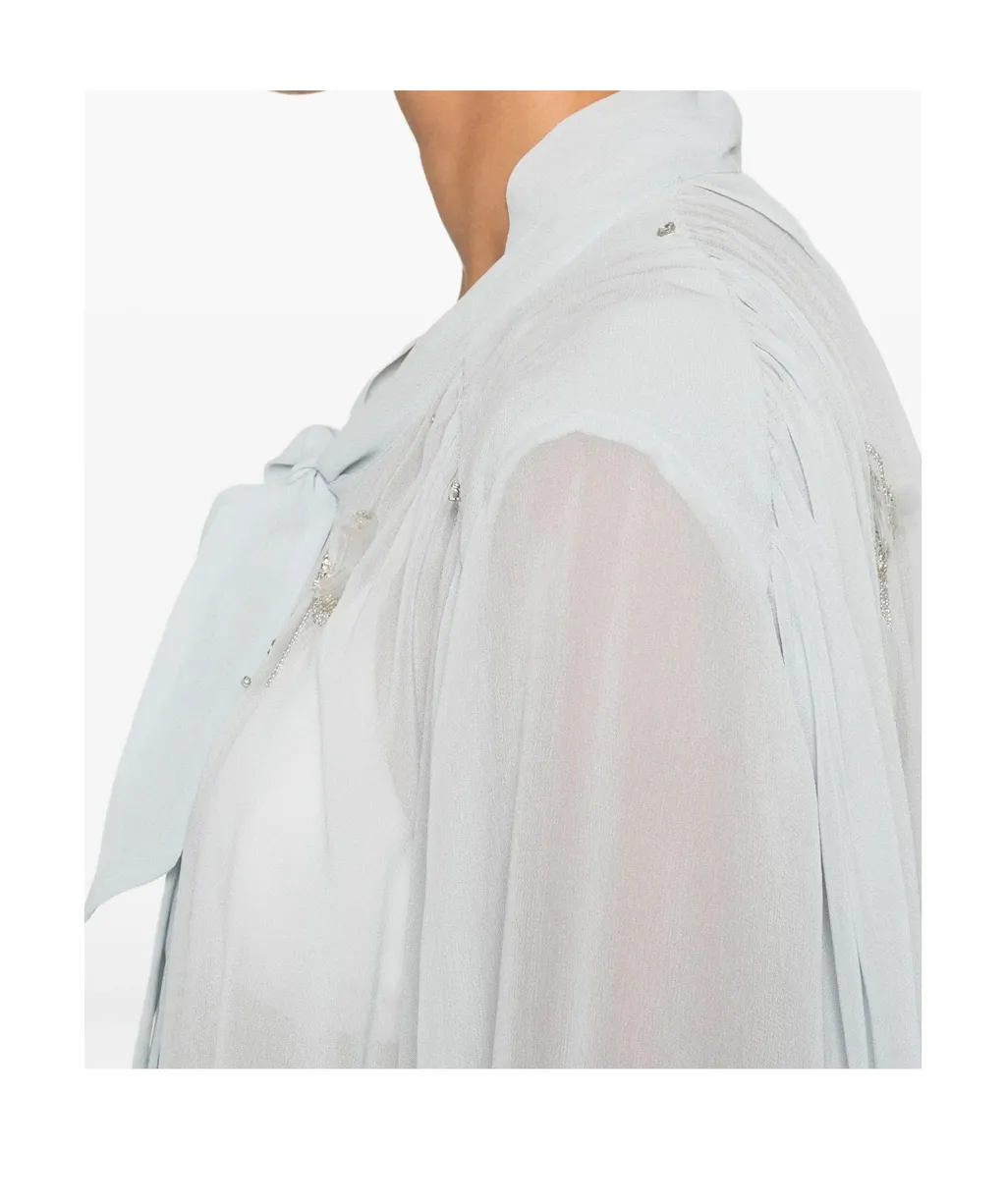 Crystal-Embellished Tie-Neck Shirt