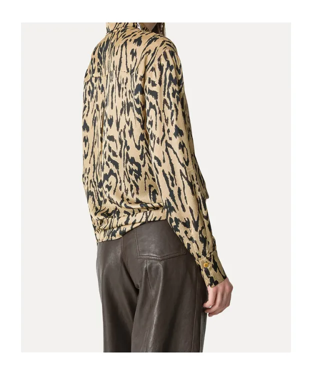Oversized Satin Shirt With Print Design Moiré