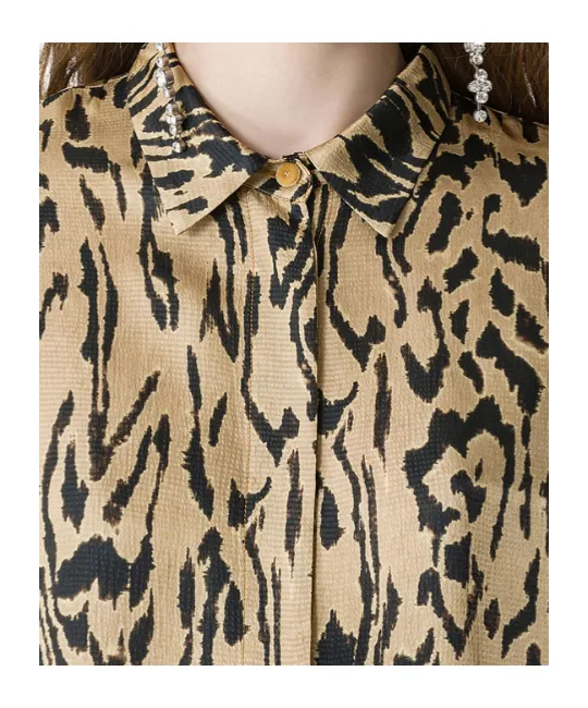 Oversized Satin Shirt With Print Design Moiré