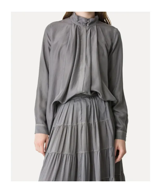 Shirt With A Funnel Neck In Habotai Silk