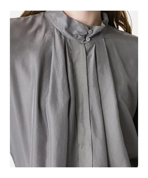 Shirt With A Funnel Neck In Habotai Silk