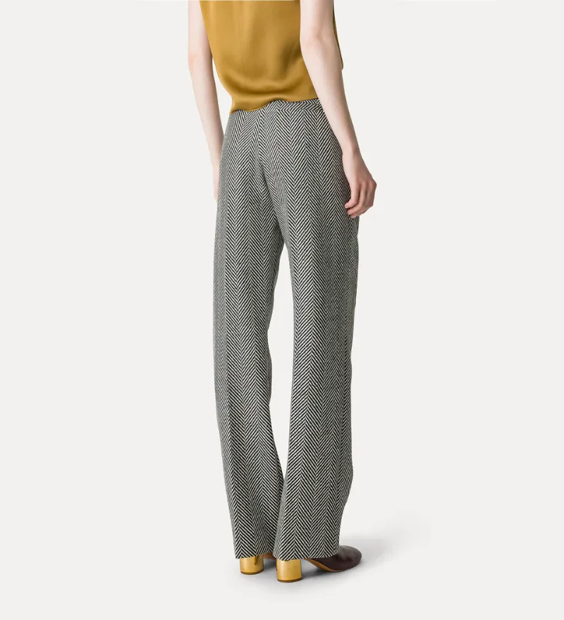 High-Rise Trousers In Wool With Chevron Patterning