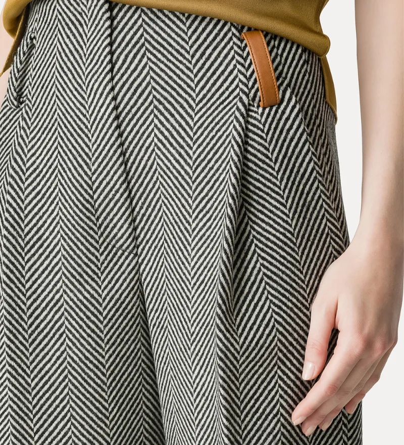 High-Rise Trousers In Wool With Chevron Patterning