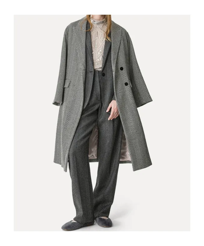 Wool Coat With Chevron Patterning