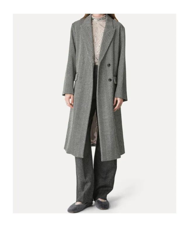 Wool Coat With Chevron Patterning