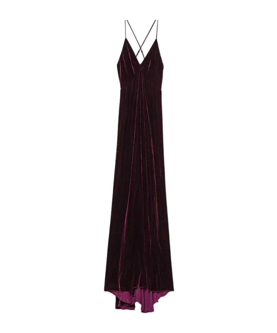Dress In Plain Viscose-And-Silk Velvet With Spaghetti Straps