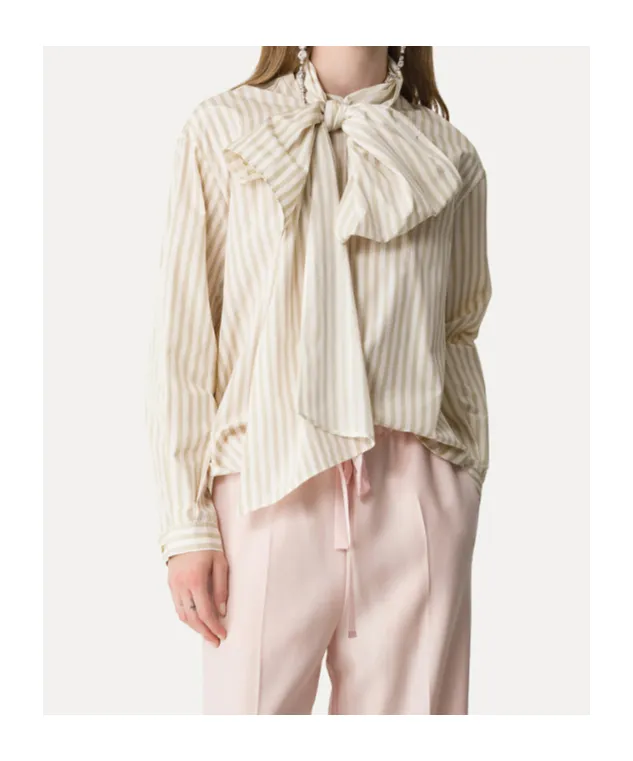 Taffeta Shirt With Striped Pattern And Detachable Bow Detail