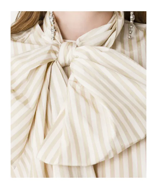 Taffeta Shirt With Striped Pattern And Detachable Bow Detail