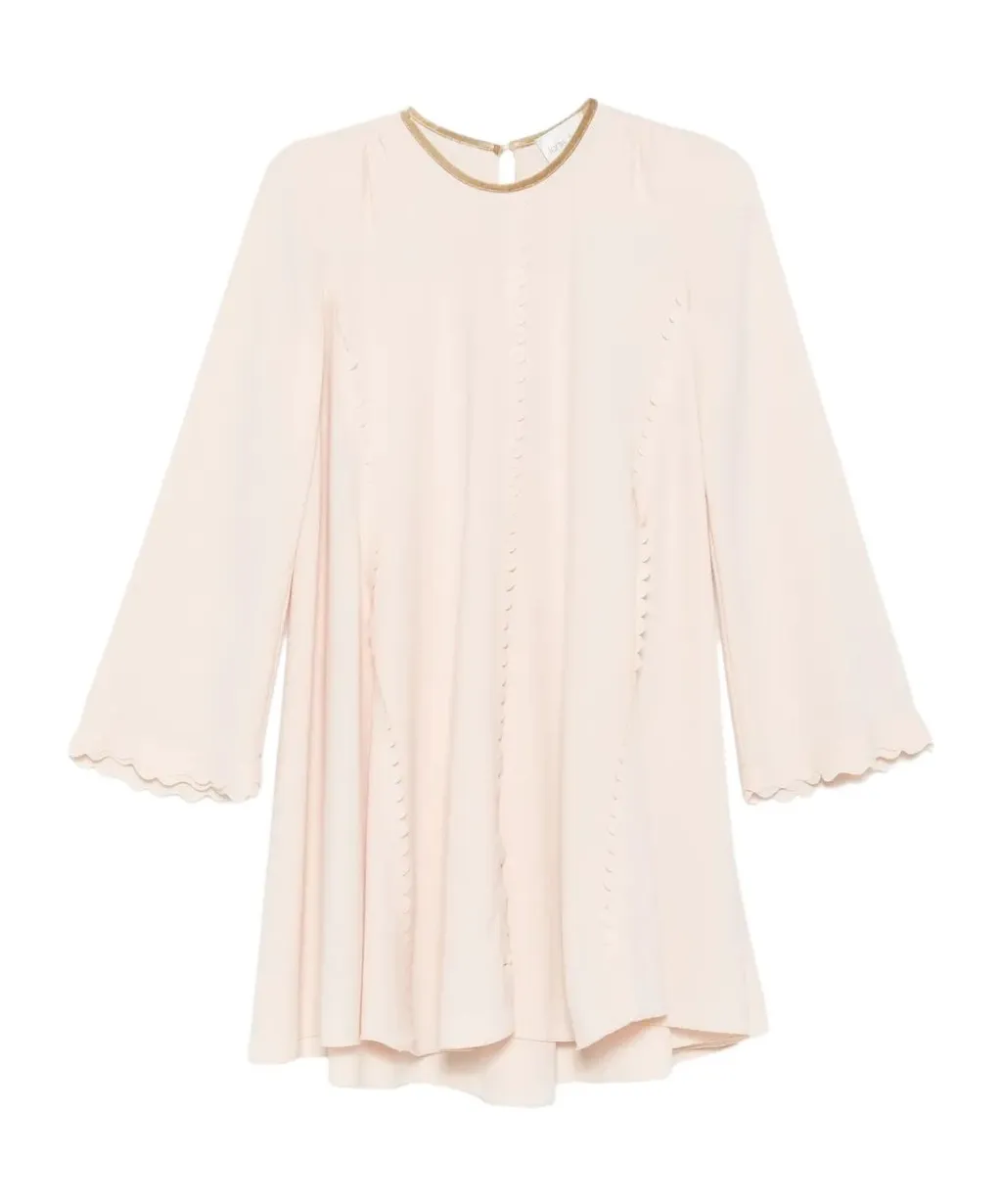 Scallop-Trimmed Round-Neck Mini Dress