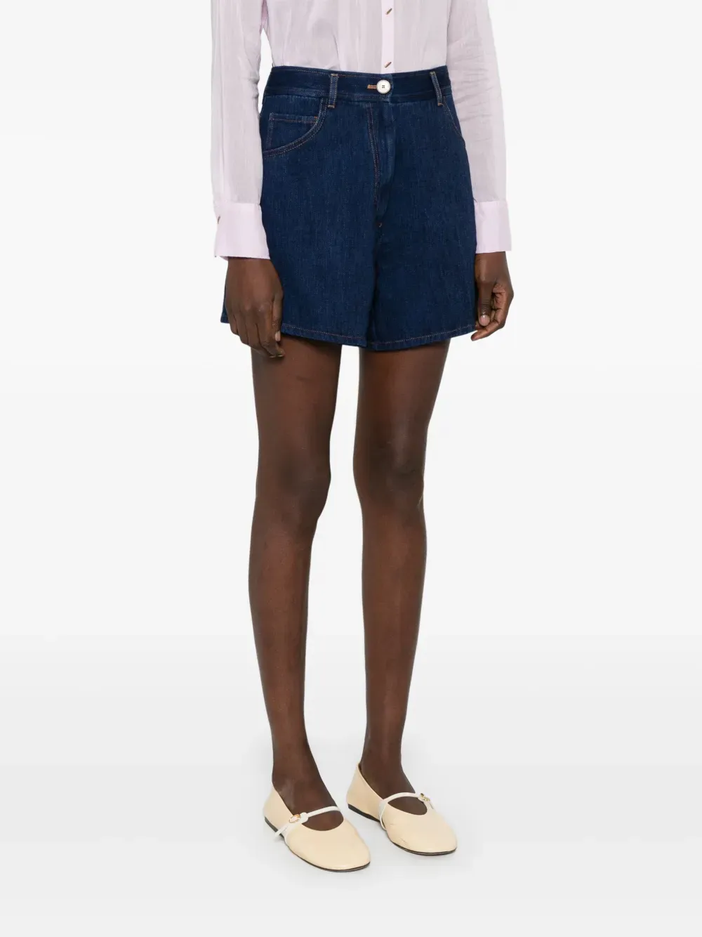 Belt-Loop Denim Shorts