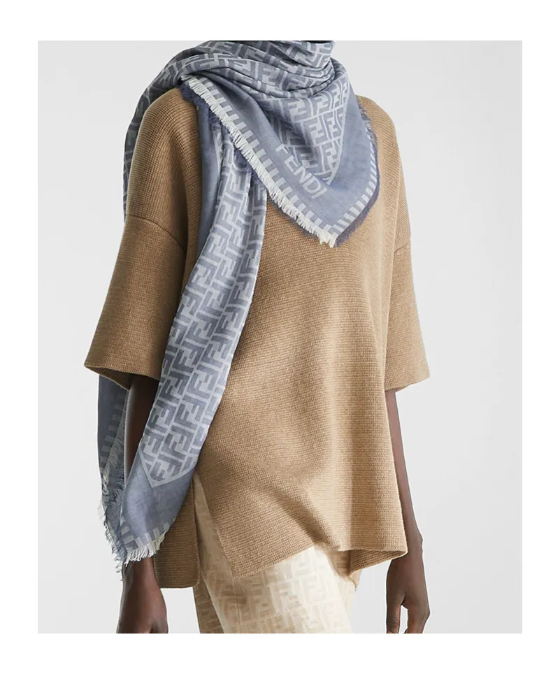 Allover Ff Printed Frayed-Edge Scarf