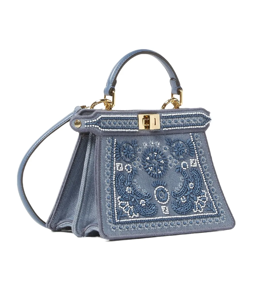 Denim Bag With Coral Bandana Embroidery