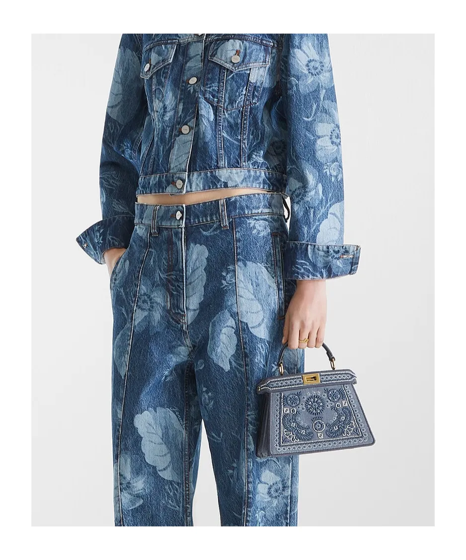 Denim Bag With Coral Bandana Embroidery