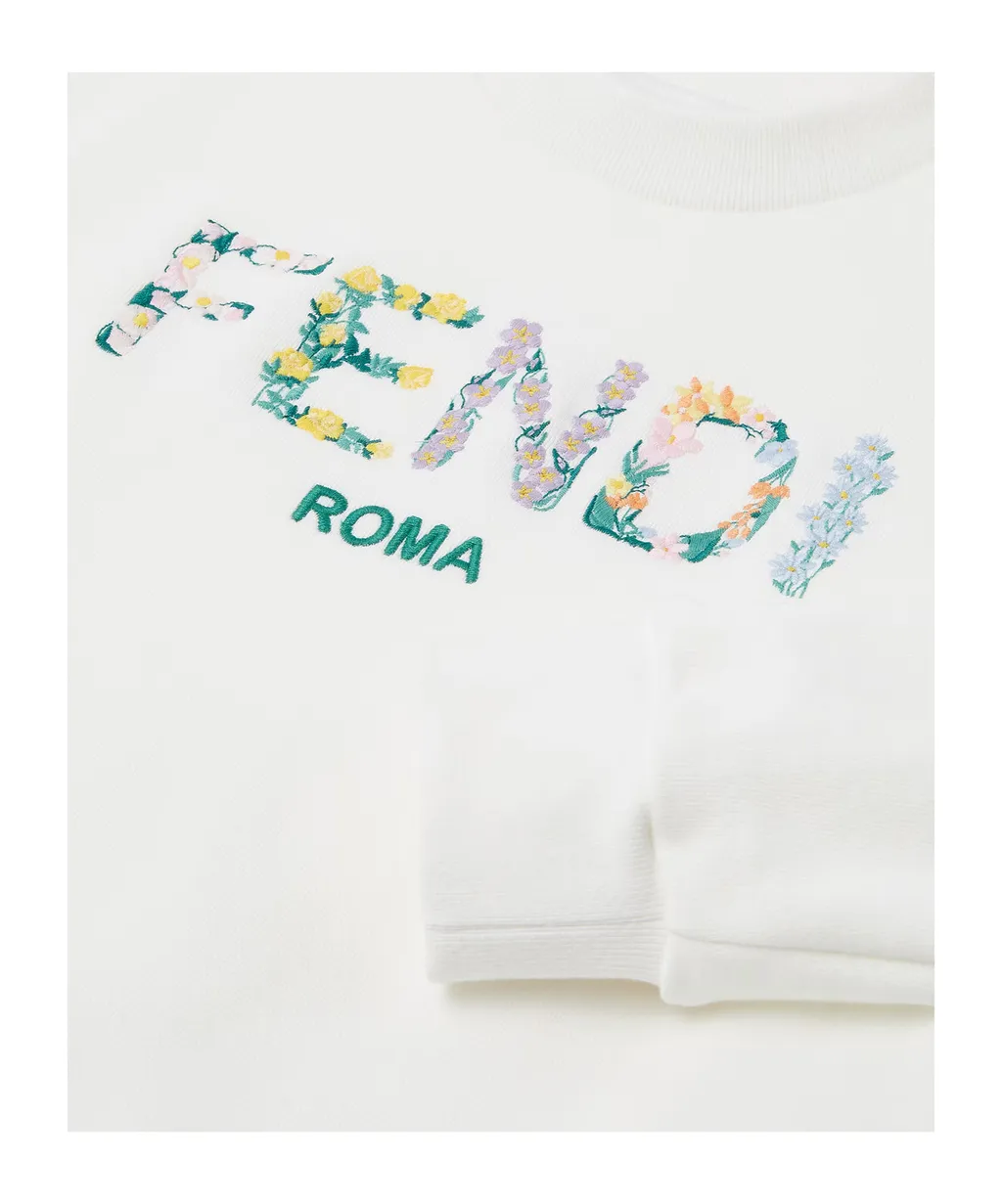 White Cotton Junior Sweatshirt With Embroidery