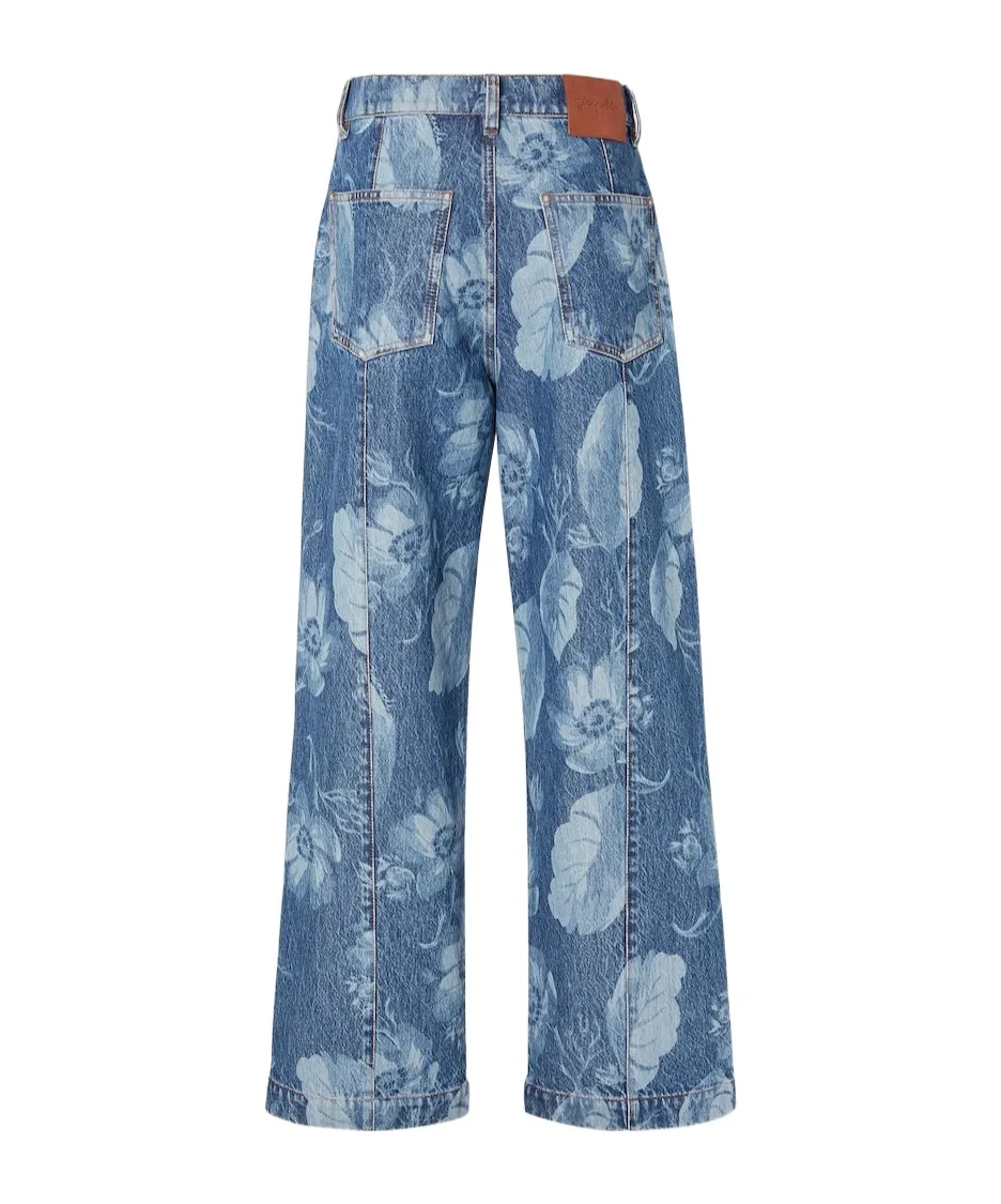 Floral Printed Straight-Leg Long Jeans