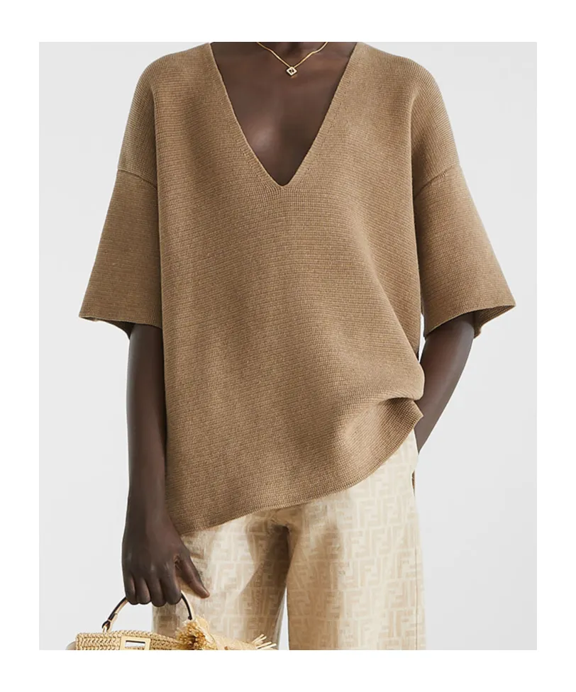 Dark Beige Cotton And Silk Sweater