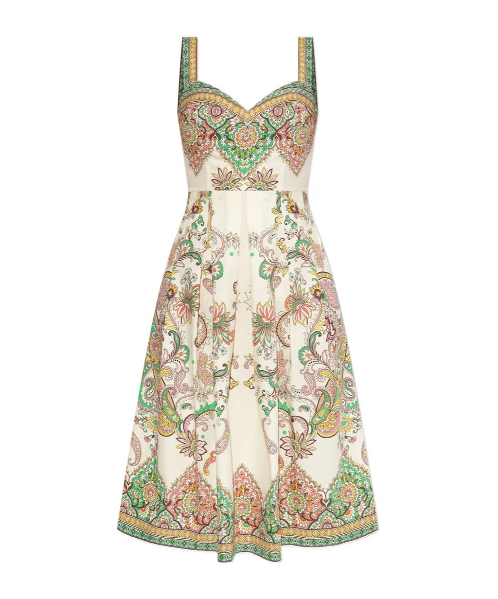 Pleated Printed Midi Dress