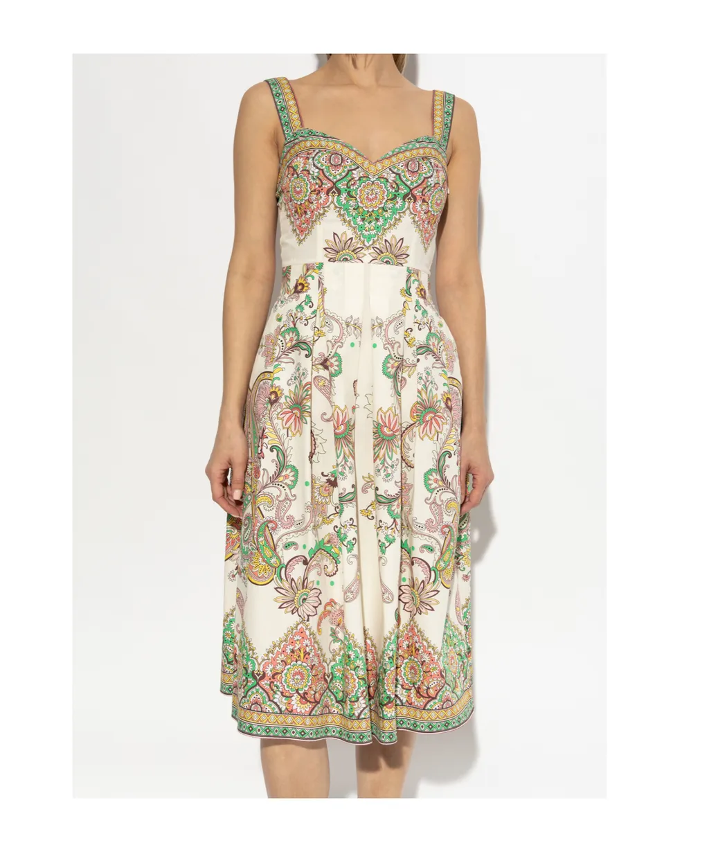 Pleated Printed Midi Dress