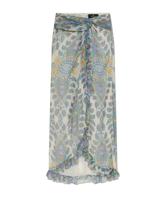 Ruffled Hem Printed Midi Skirt
