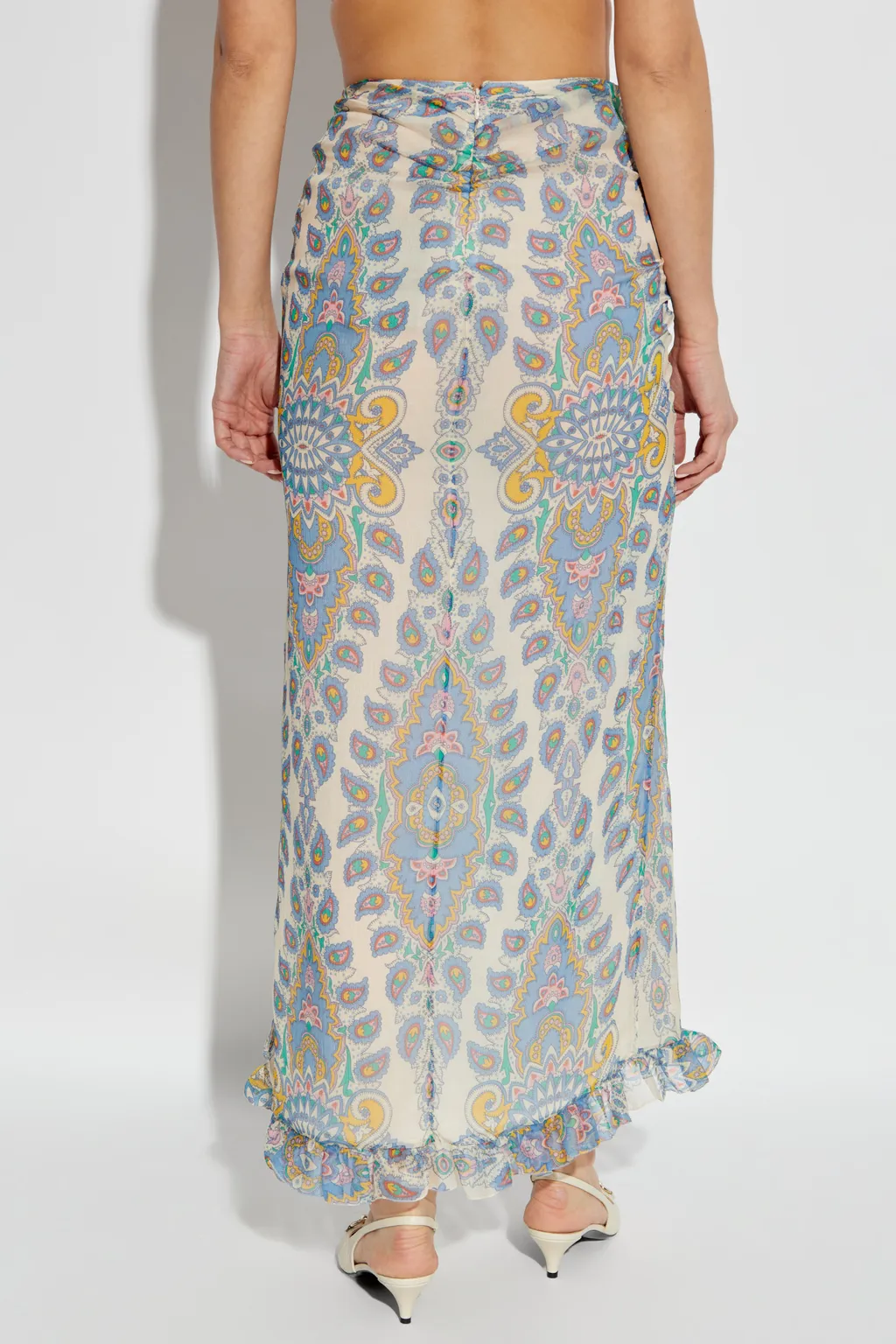 Ruffled Hem Printed Midi Skirt