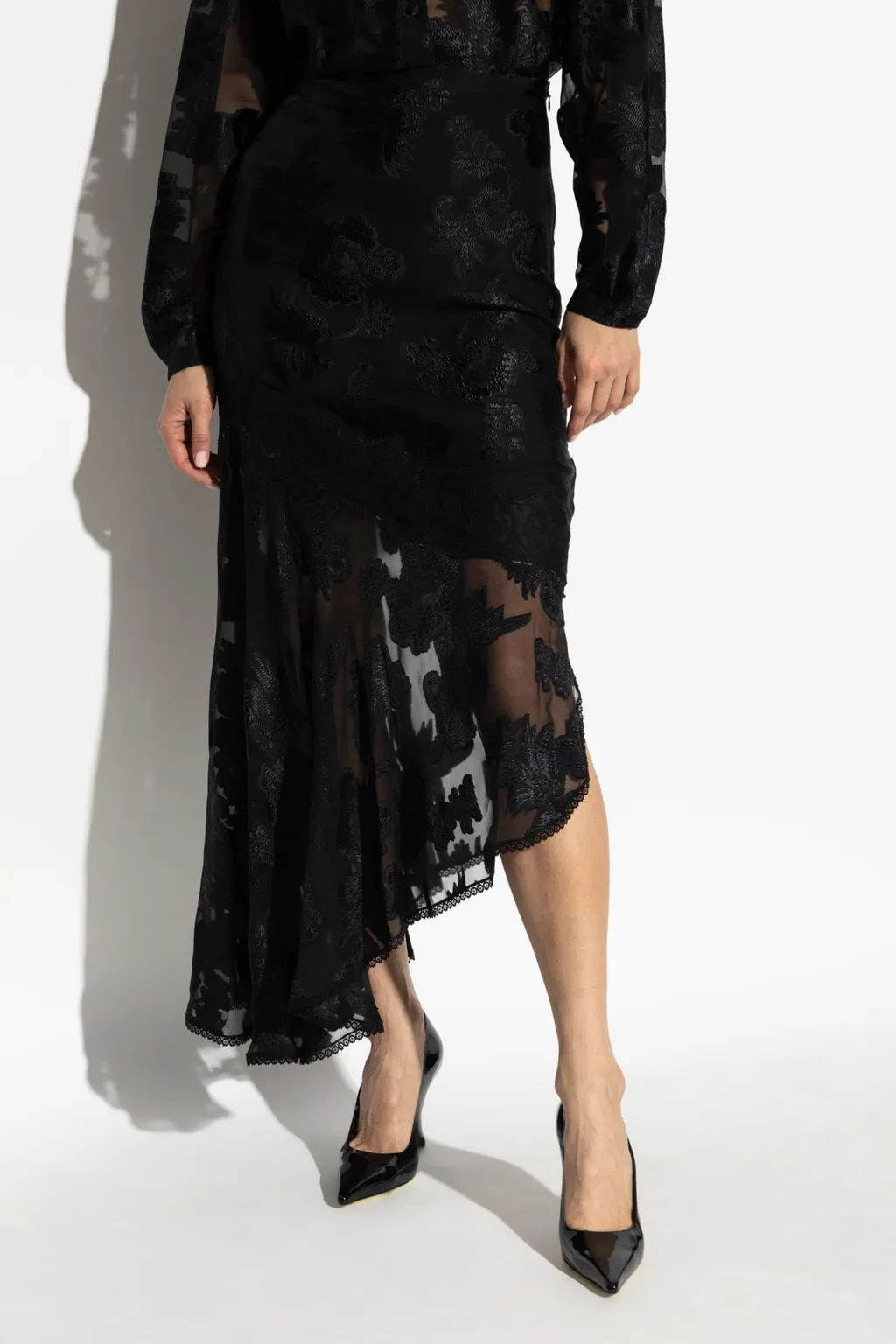 Semi-Sheer Asymmetric Chiffon Maxi Skirt