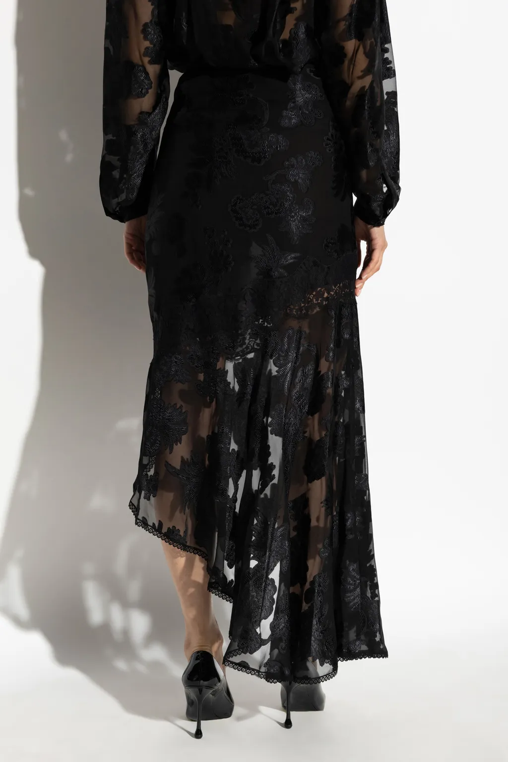 Semi-Sheer Asymmetric Chiffon Maxi Skirt