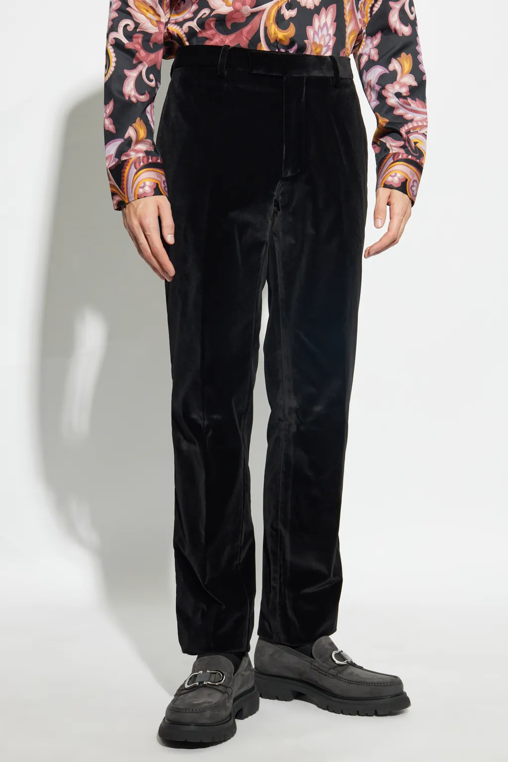 Side Stripe Detailed Velvet Evening Trousers