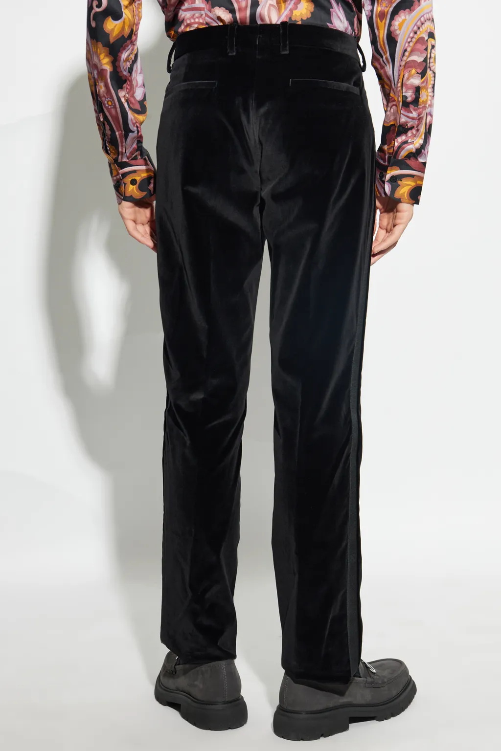 Side Stripe Detailed Velvet Evening Trousers