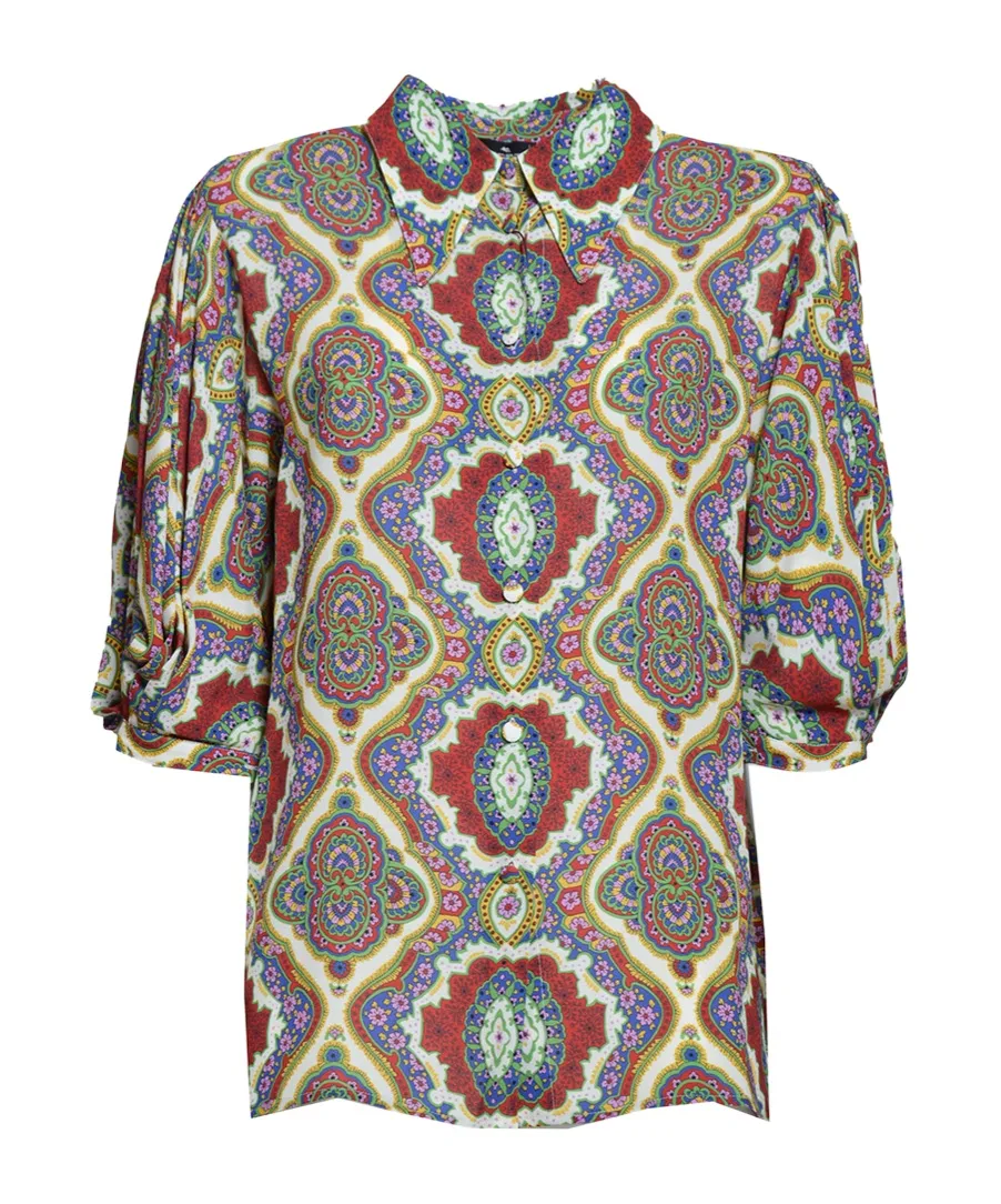 Graphic Printed Straight Hem Cady Blouse, 1