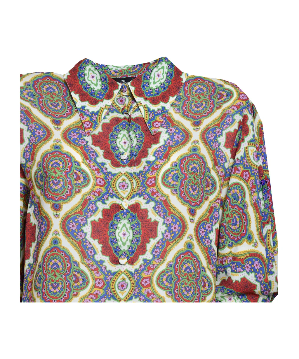 Graphic Printed Straight Hem Cady Blouse, 3