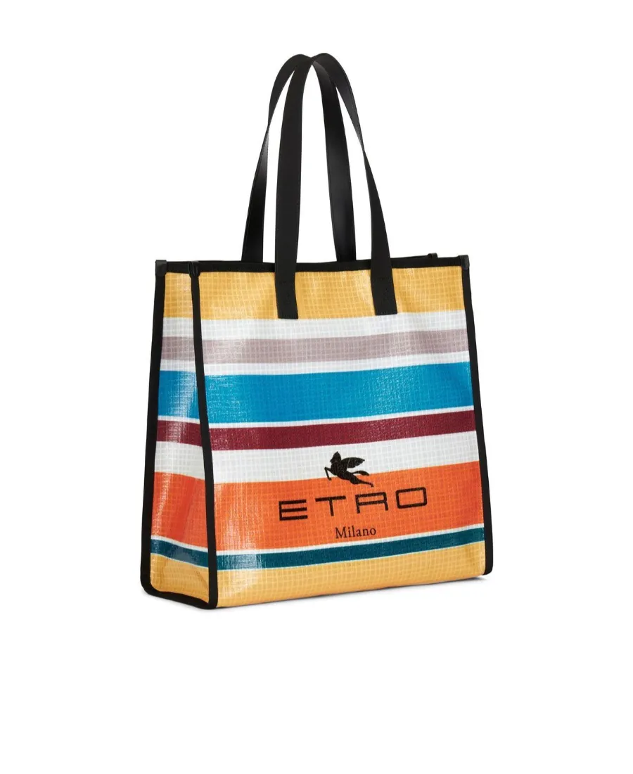 Logo Detailed Striped Tote Bag