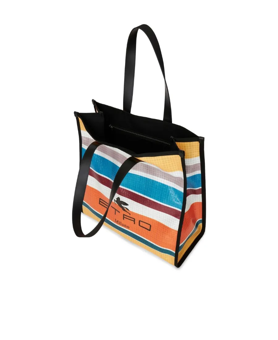 Logo Detailed Striped Tote Bag