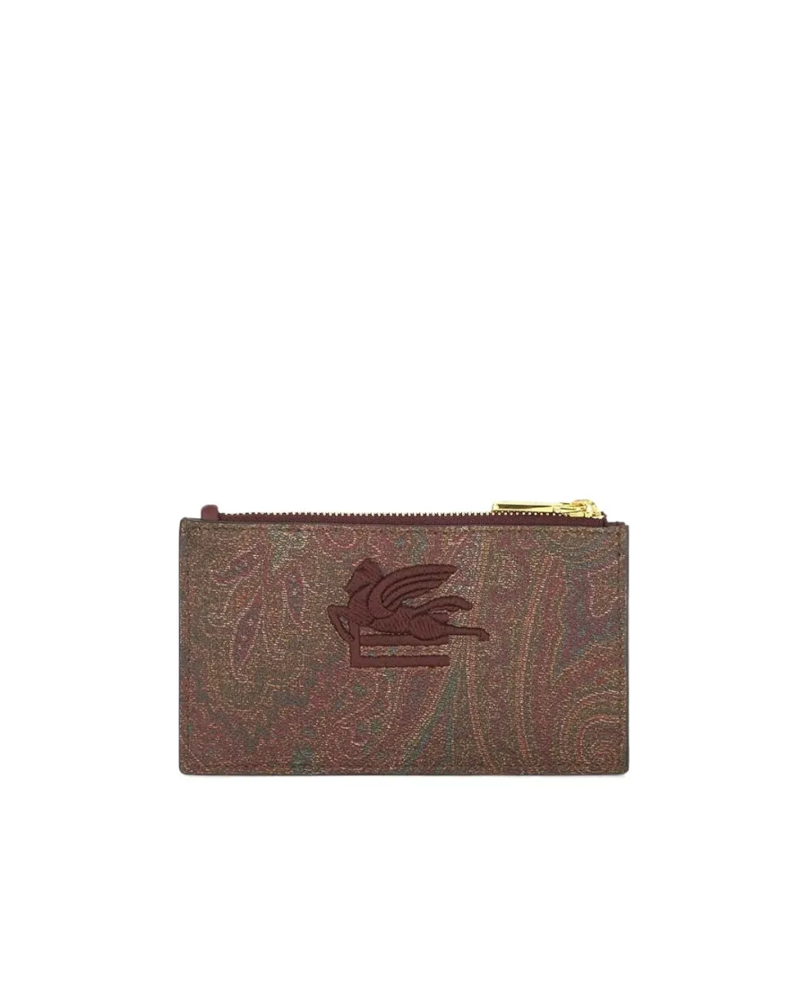 Logo Embroidered Paisley Print Card Holder