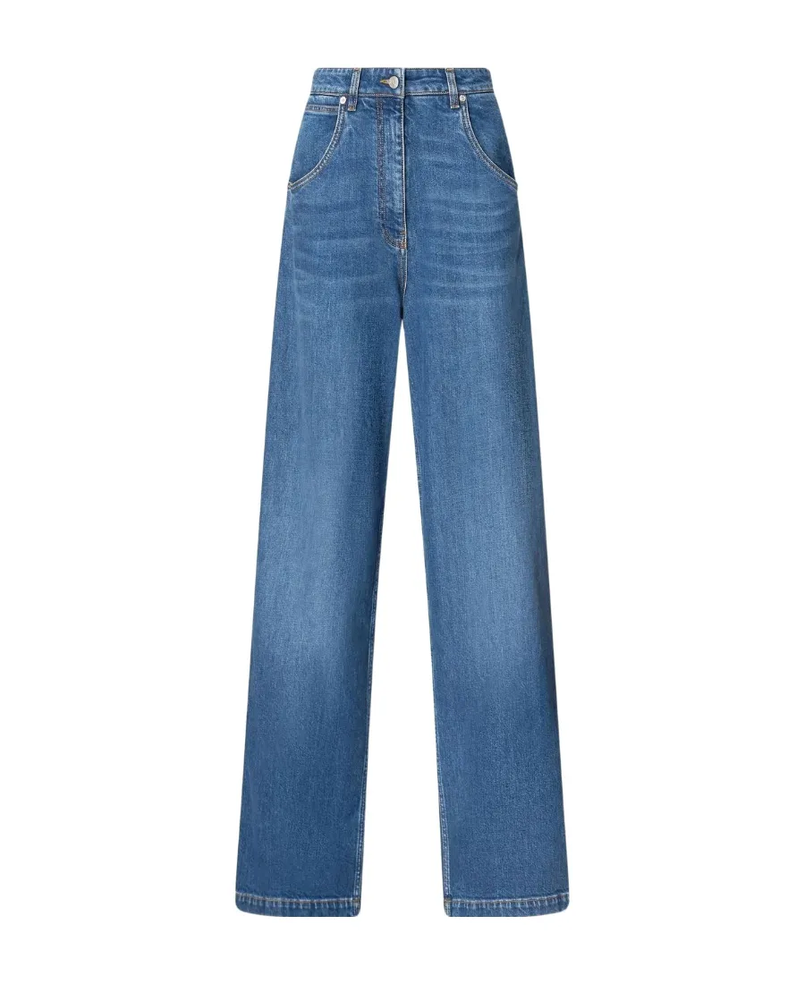Logo Embroidered Wide-Leg Jeans