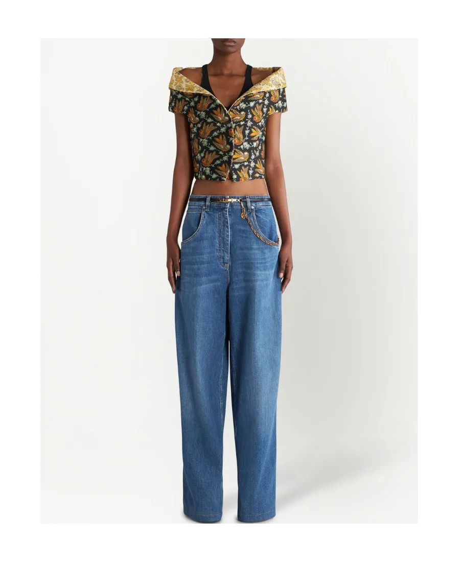 Logo Embroidered Wide-Leg Jeans