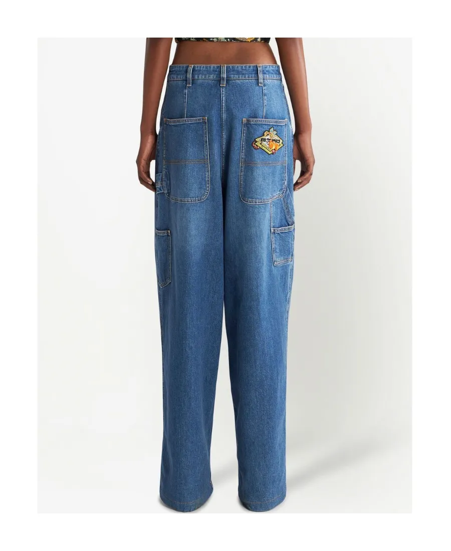 Logo Embroidered Wide-Leg Jeans