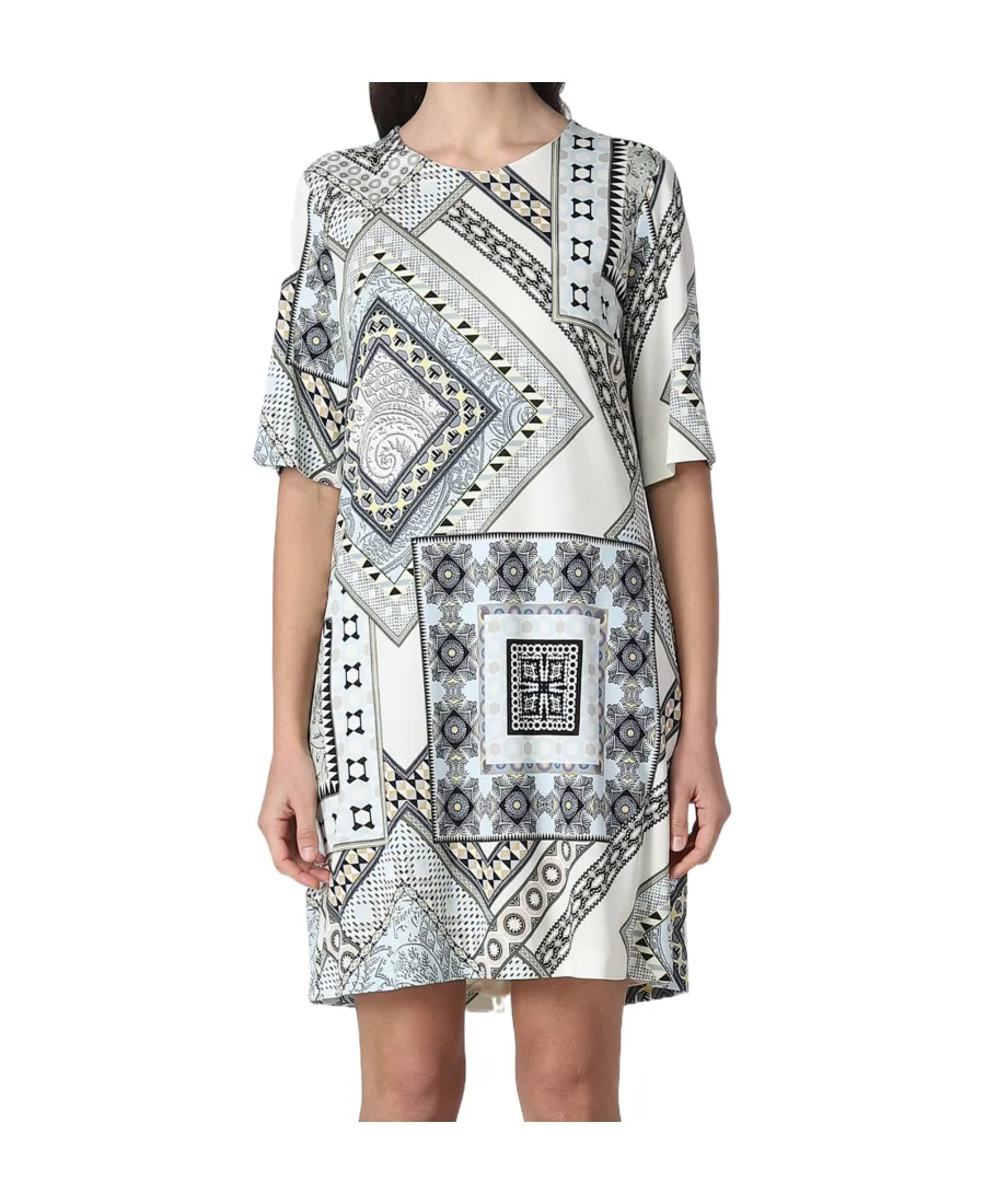 Short-Sleeved Patchwork Printed Shift Dress